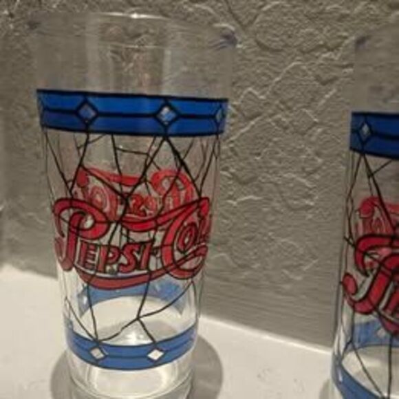 Pepsi Cola Stained Glass Drinking Glasses Set of 4 - Picture 3 of 6